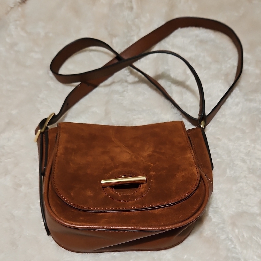 Banana Republic Saddle Bag Chestnut Suede/Leather Crossbody Bag